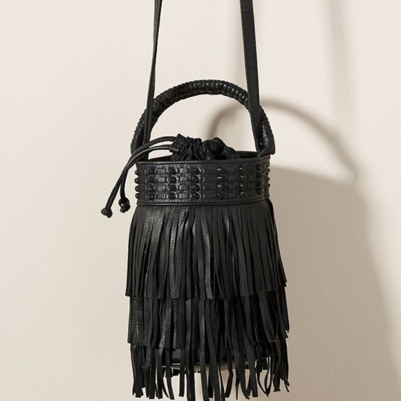 Anthropologie Cleobella Scarlet Fringe Bucket Bag - Picture 1 of 2
